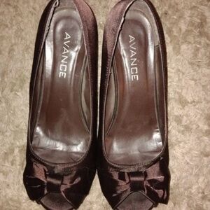 Chocolate Brown Satin Peep-Toe Heels